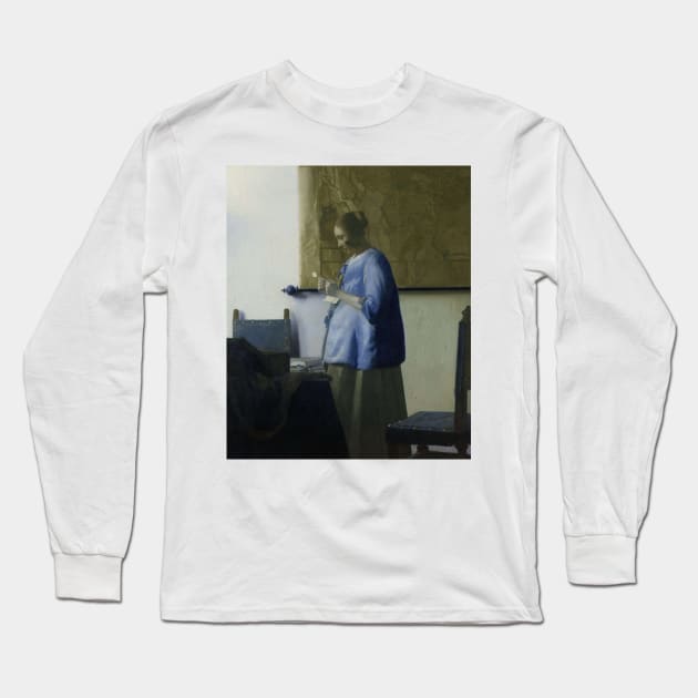 Woman Reading a Letter by Jan Vermeer Long Sleeve T-Shirt by Classic Art Stall